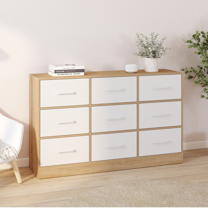Commode Uma 9 tiroirs bois et blanc