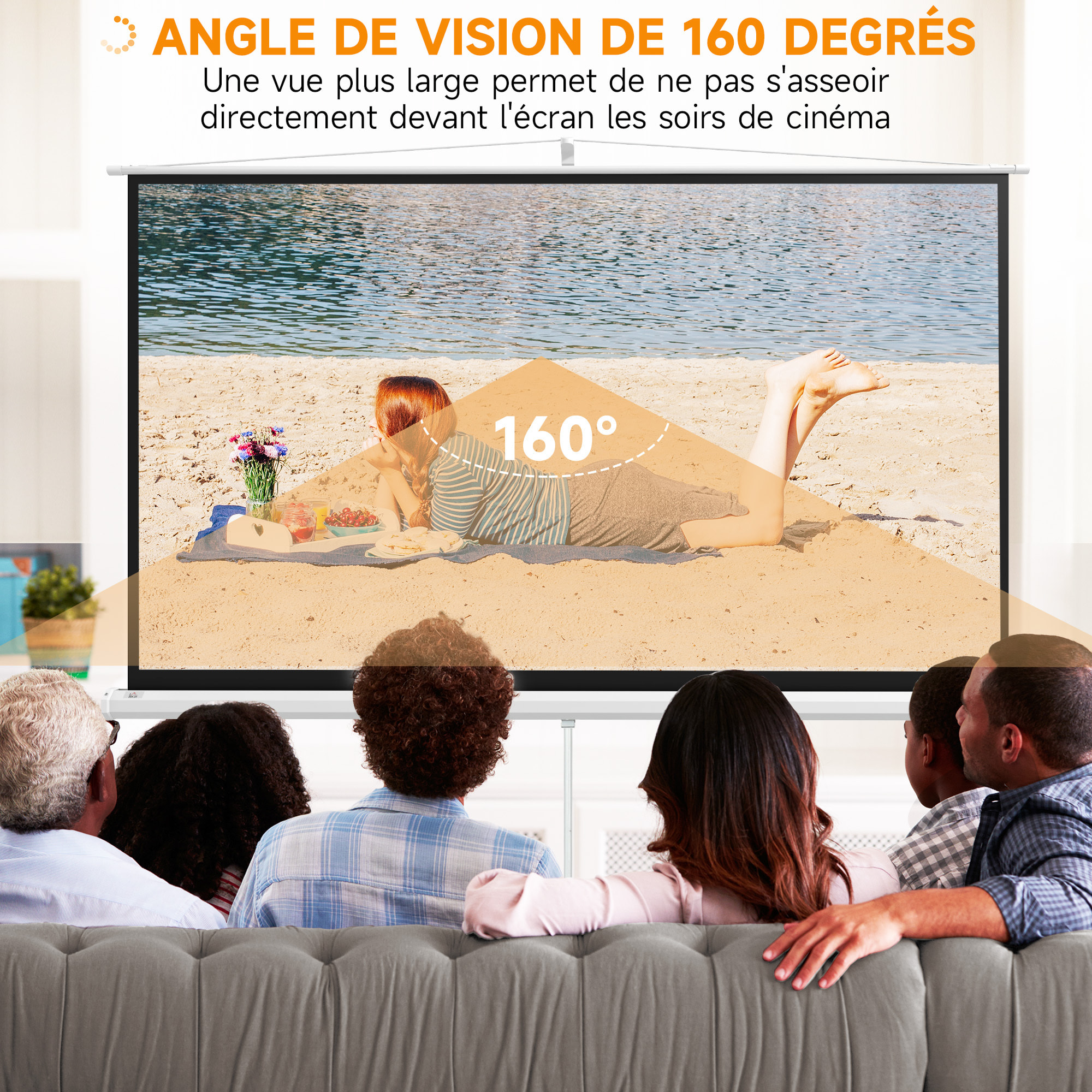 Écran de projection avec support trépied réglable en hauteur home-cinéma vidéo projecteur format 16:9 100 pouces blanc noir