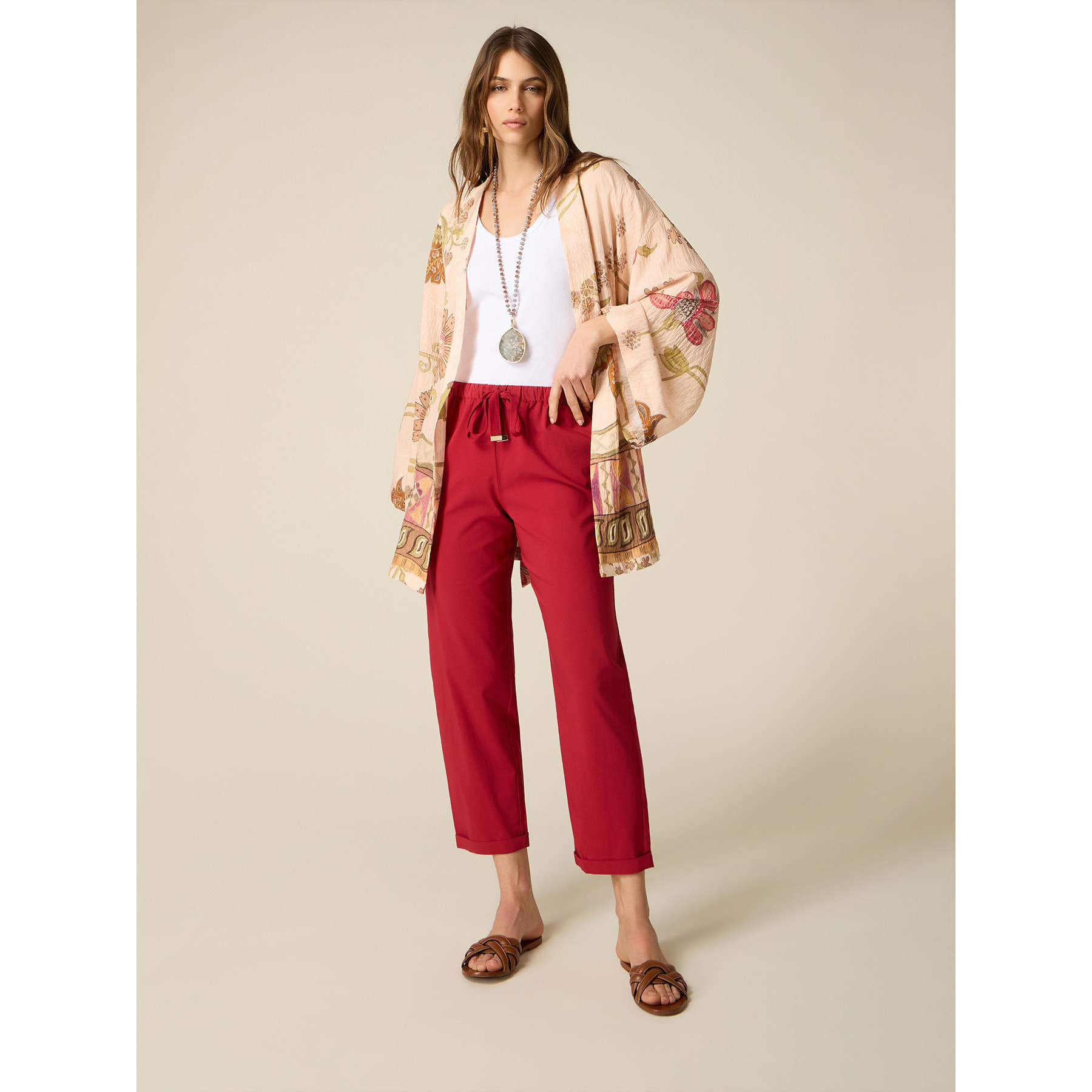 Oltre - Pantalones cropped de tela mezcla viscosa - Rojo