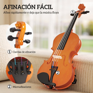 Violín 4/4 de Tamaño Completo de Madera, Set de Violín para Principiantes, Adultos y Niños, con Estuche Ligero, Arco, Colofonia, Afinadores, Cuerdas y Soporte para Hombro, Marrón