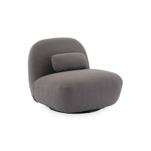 Fauteuil pivotant 360° en bouclette texturée gris souris. piètement en métal noir mat - SPINO