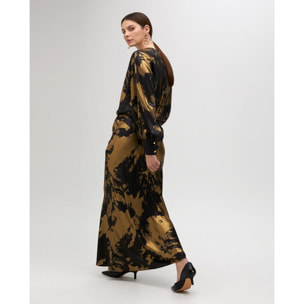 Vestito lungo stampato con manica asimmetrica