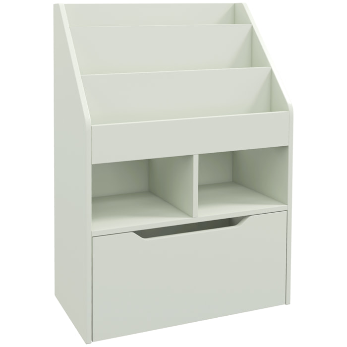 Bibliothèque étagère multi-rangement 3 étagères 2 niches grand tiroir MDF vert clair