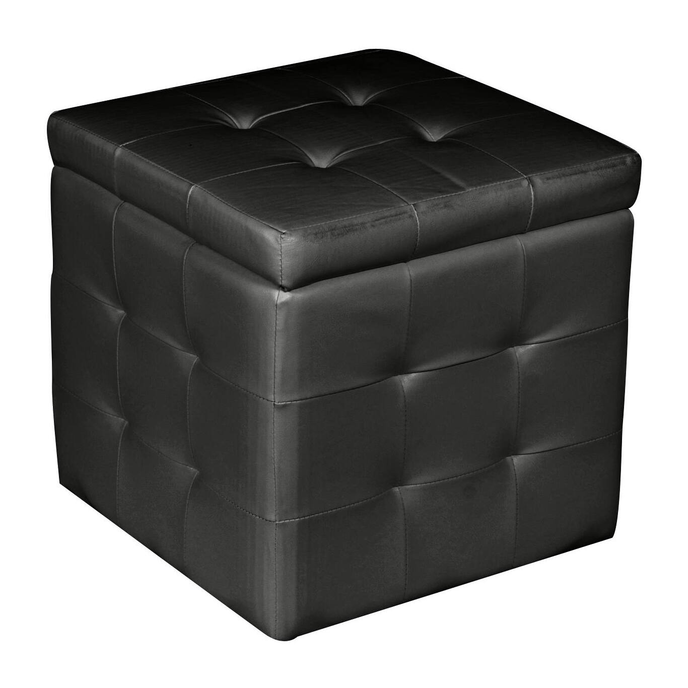 Pouf- contenitore in ecopelle, colore nero, cm 45 x 47 x 45