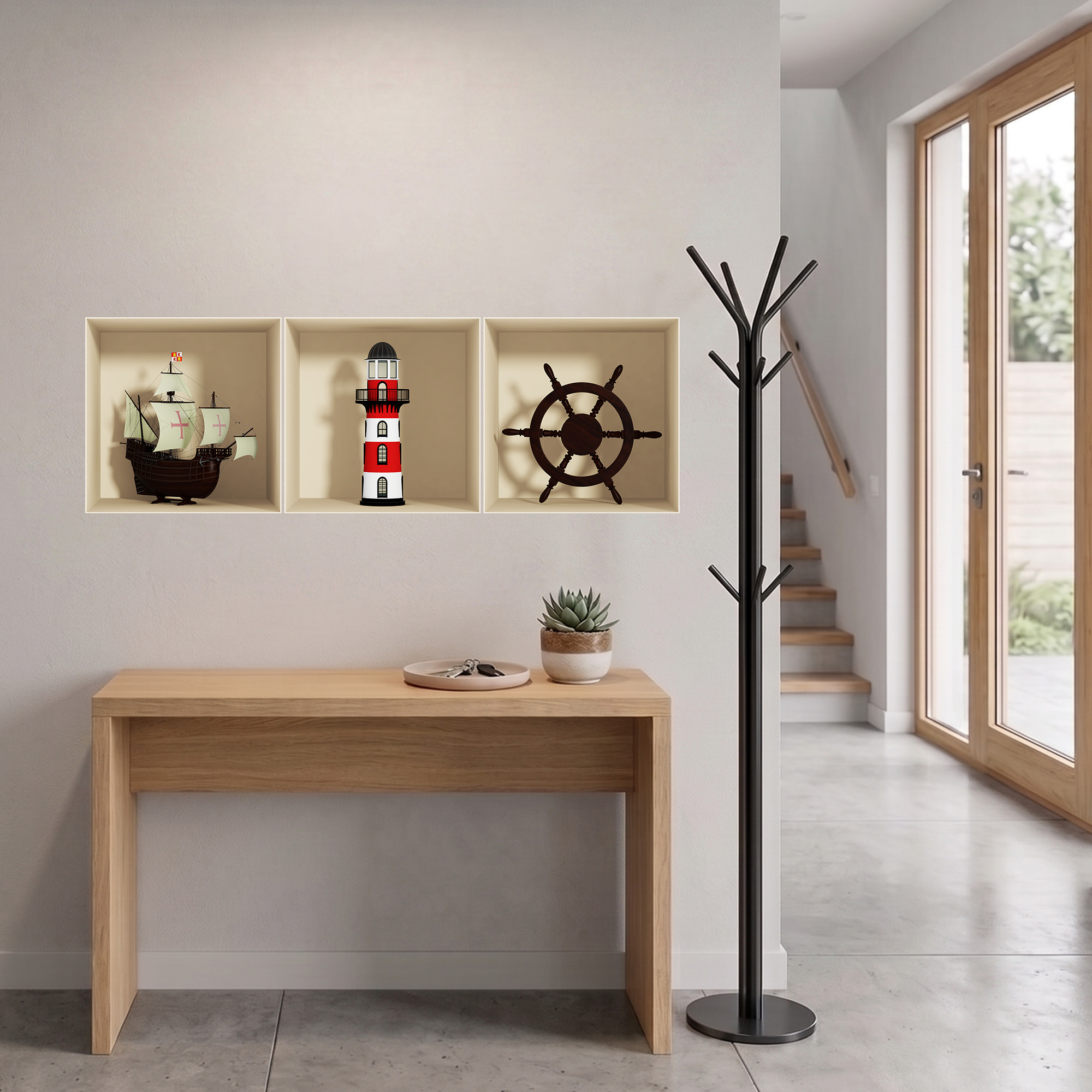 Stickers muraux 3D | Sticker Mural Autocollant effet 3D Décoration maritime - Stickers adhésifs 3D Chambre Salon Trompe l'oeil