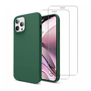 Coque iPhone 12/12 Pro Silicone liquide Vert Foret + 2 Vitres en Verre trempé Protection écran Antichocs