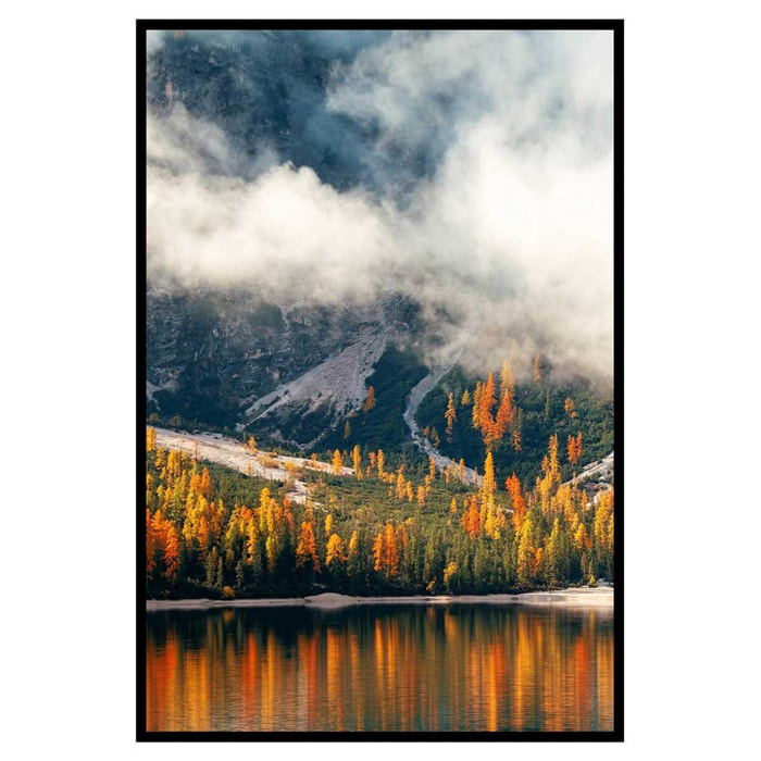 Affiche encadrée paysage lac de montagne et forêt d’automne Affiche + cadre en métal - Noir