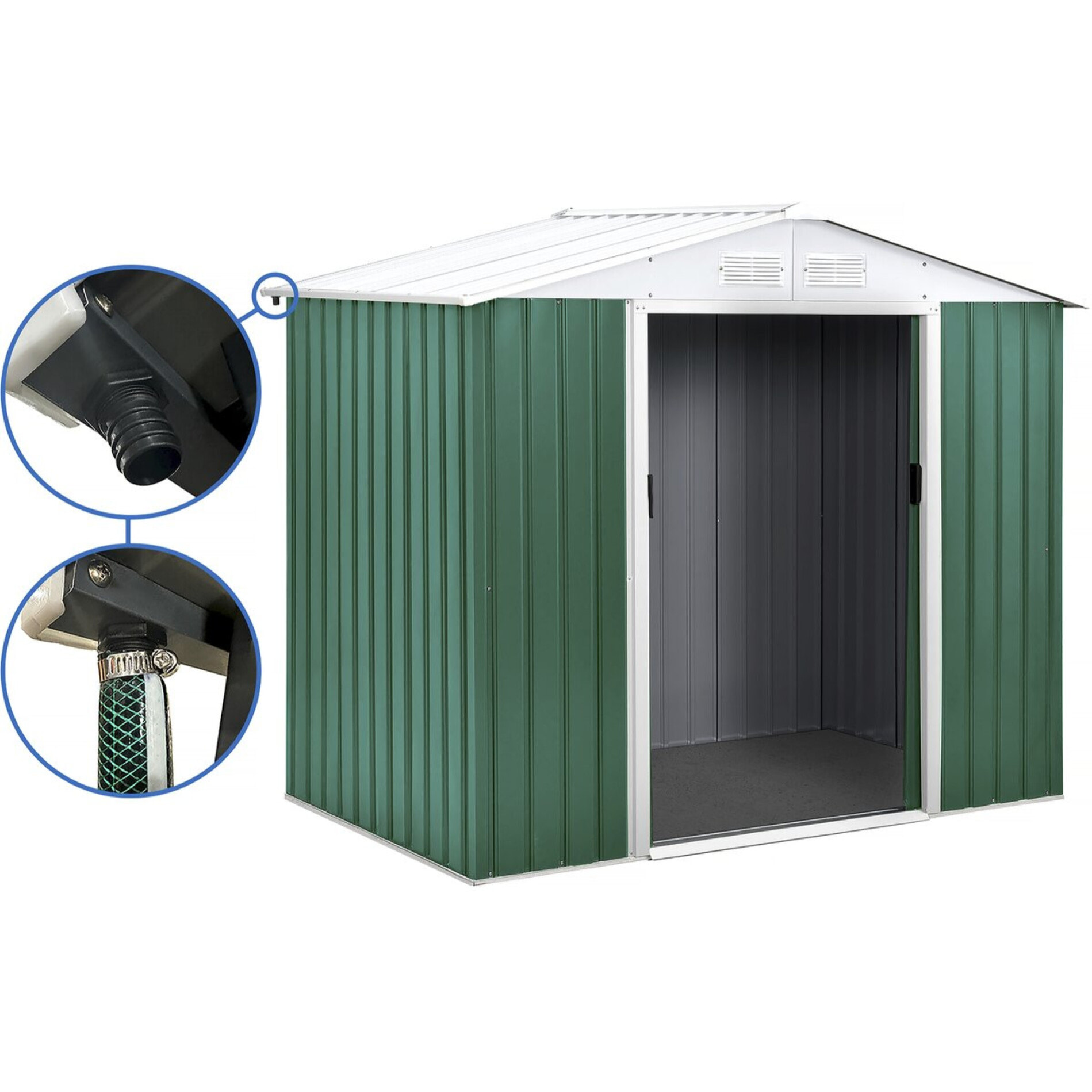 Abri de jardin métal - "Rosas " -  2,71 m² avec gouttière - Vert