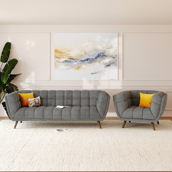 Ensemble canapé et fauteuil en tissu gris 4 places - Carmen
