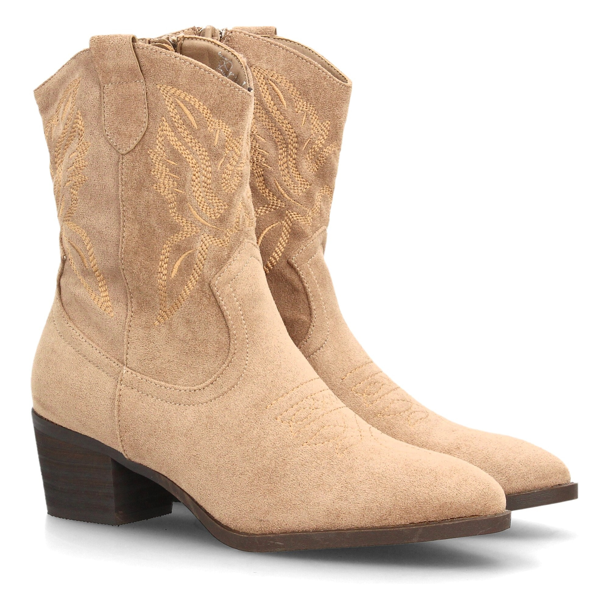 Botas cowboy bordadas con tacón ancho para mujer