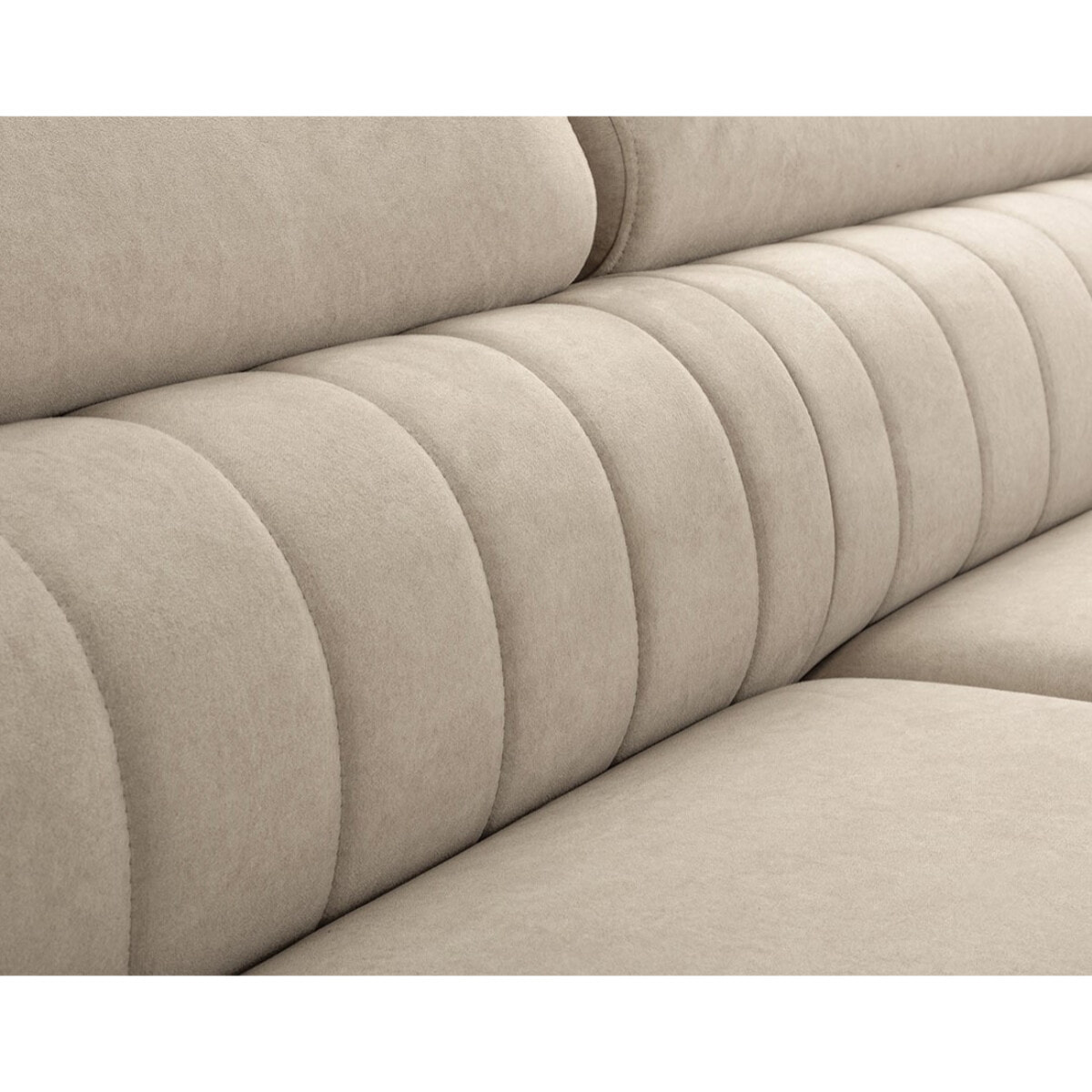 Aneta - canapé d'angle droit 5 places - convertible avec coffre et têtières - en velours - Beige