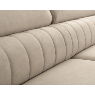Aneta - canapé d'angle droit 5 places - convertible avec coffre et têtières - en velours - Beige