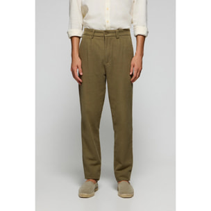 Pantaloni Cuba in lino e cotone verde cachi con dettagli ricamati Polo Club