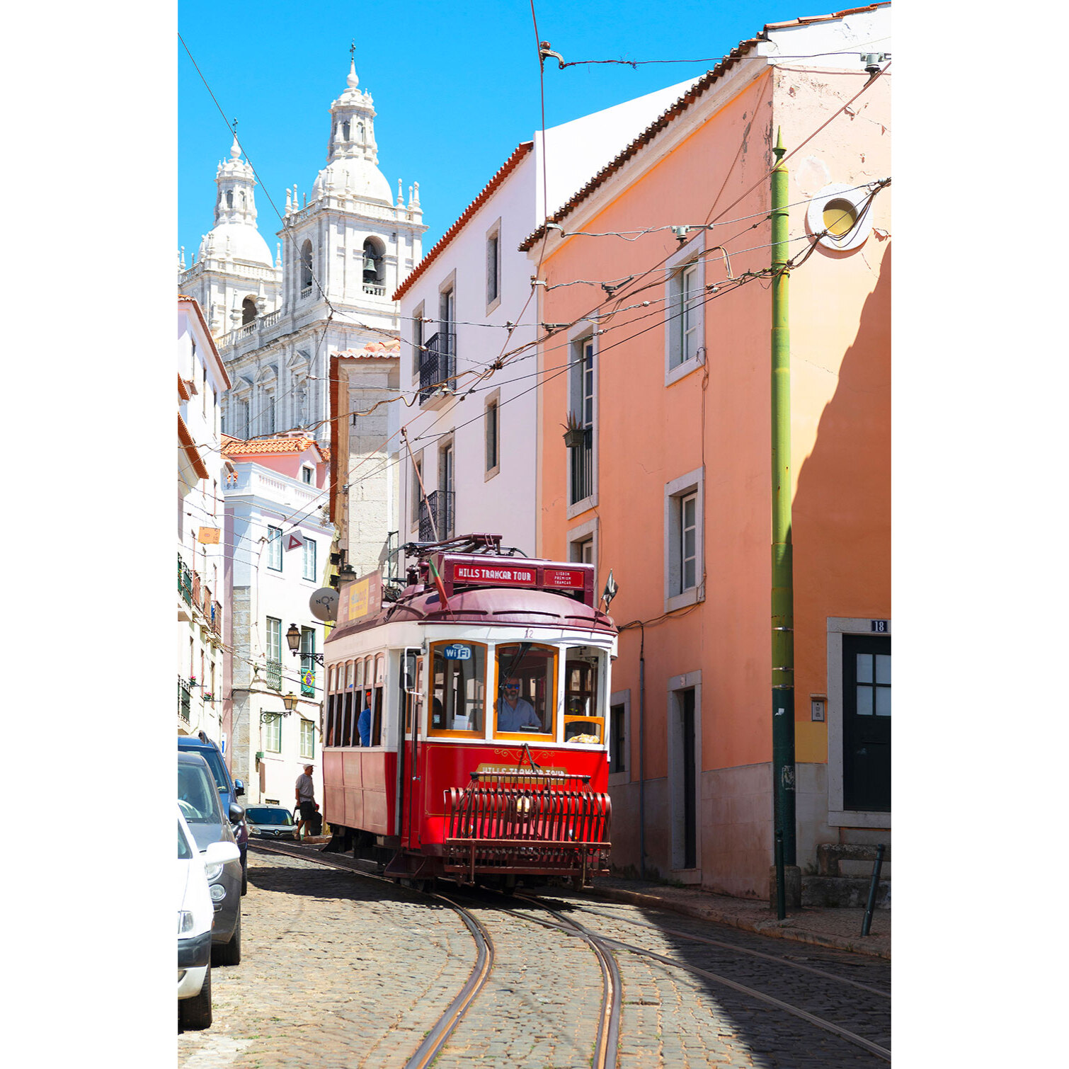 Tableau ville lisbonne ""tram rouge""  Toile imprimée