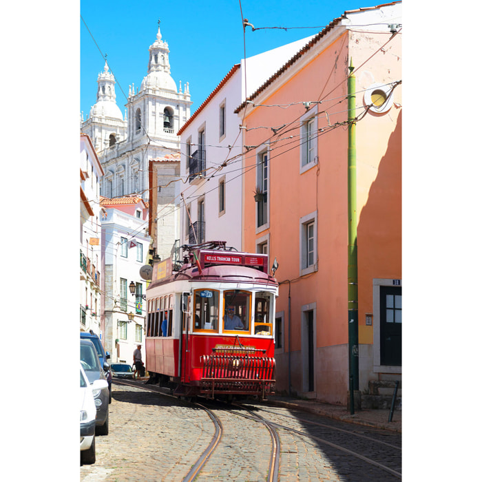 Tableau ville lisbonne ""tram rouge""  Toile imprimée