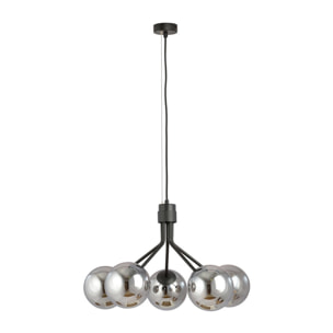Lampada a sospensione NOVA in acciaio nero con diffusori in vetro grafite