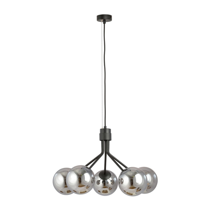 Lampada a sospensione NOVA in acciaio nero con diffusori in vetro grafite