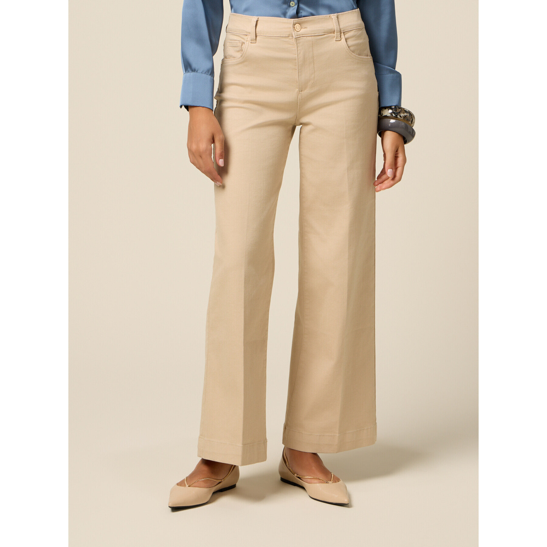 Oltre - Pantaloni wide leg in cotone - Beige