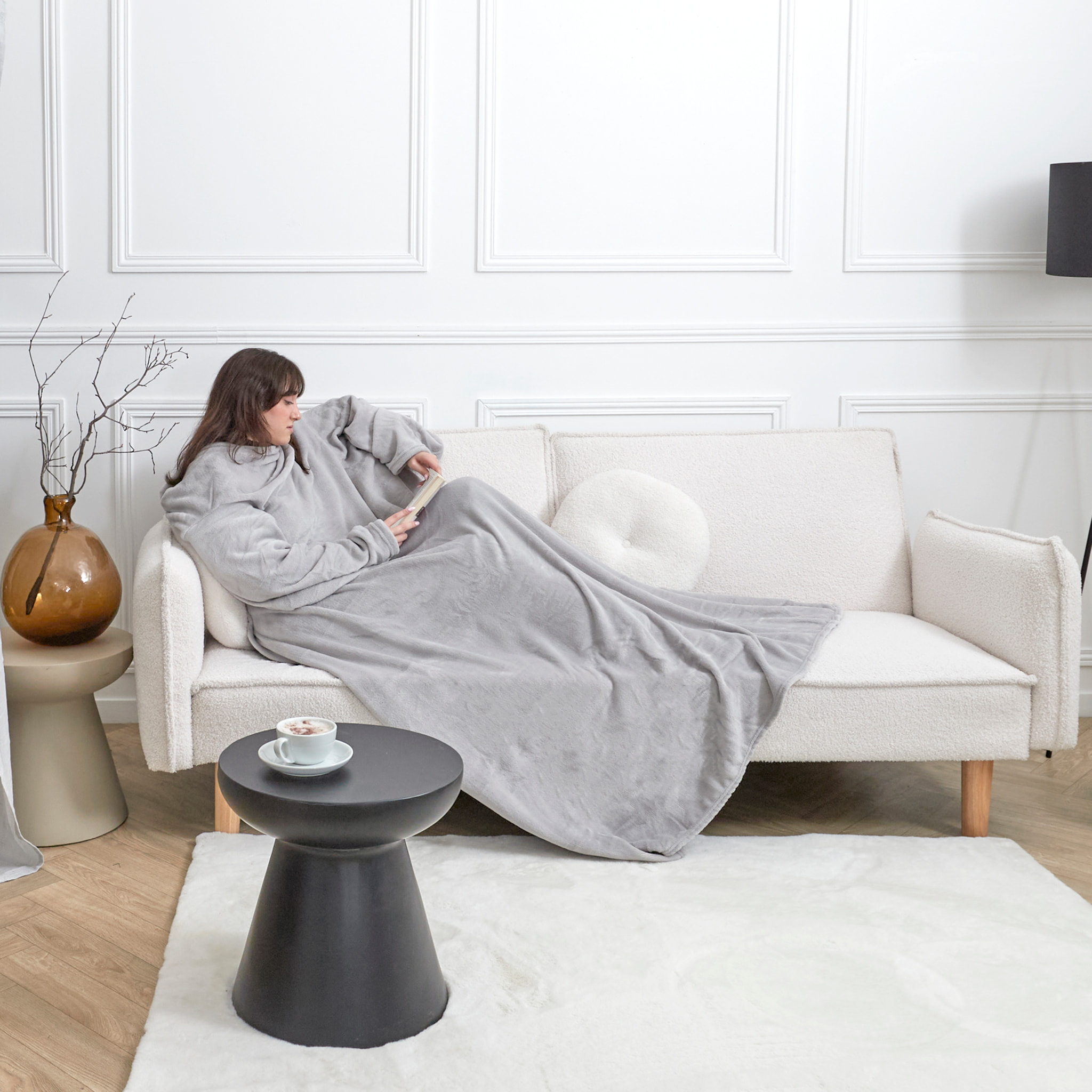Plaid - HOME DECO FACTORY - Ultra-Douillet - À Manches Longues - Gris