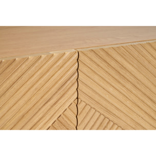 Buffet design en bois clair chêne massif gravé et métal noir 3 portes L135 cm ARCHIPEL