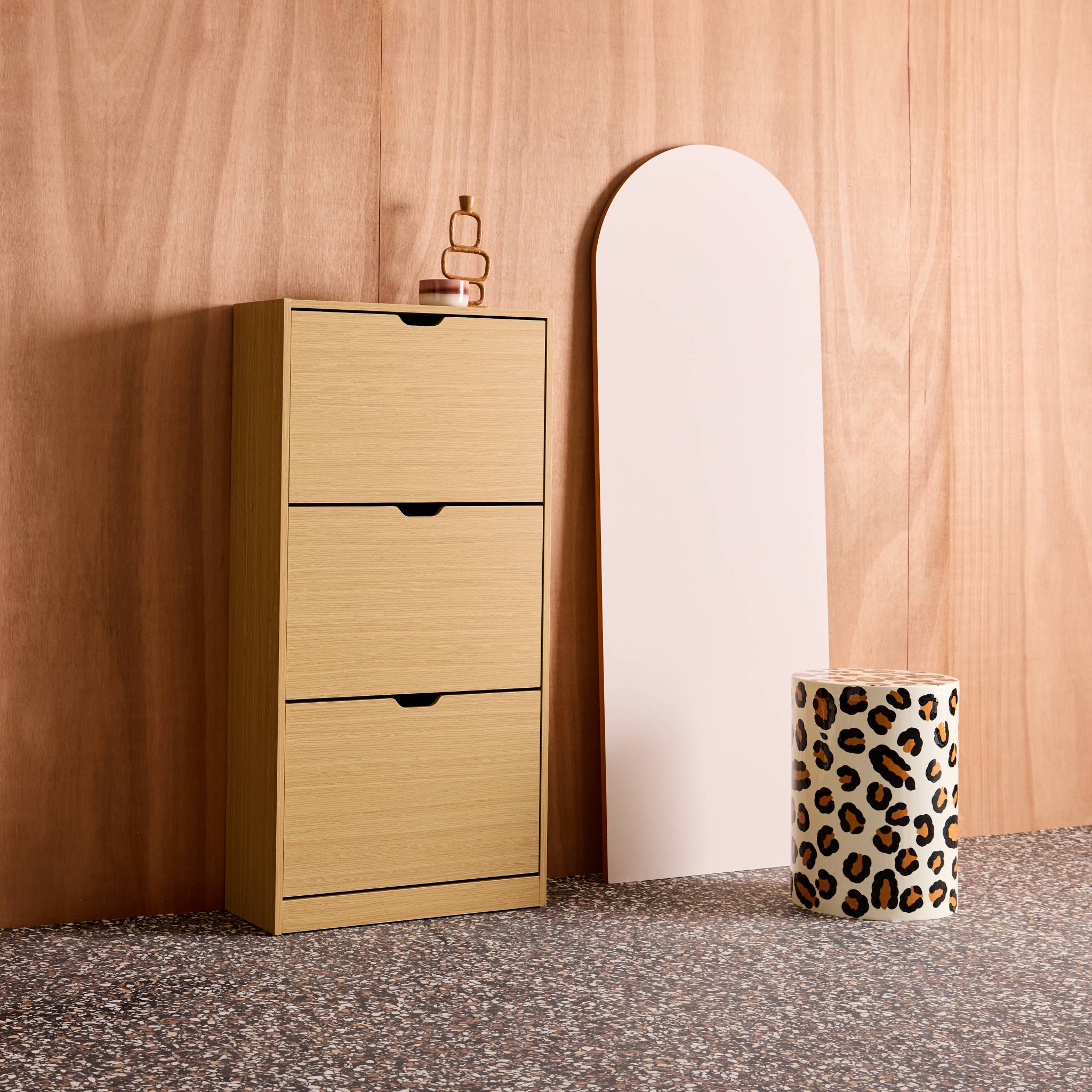 Meuble à chaussures décor bois 3 abattants SHOOZ