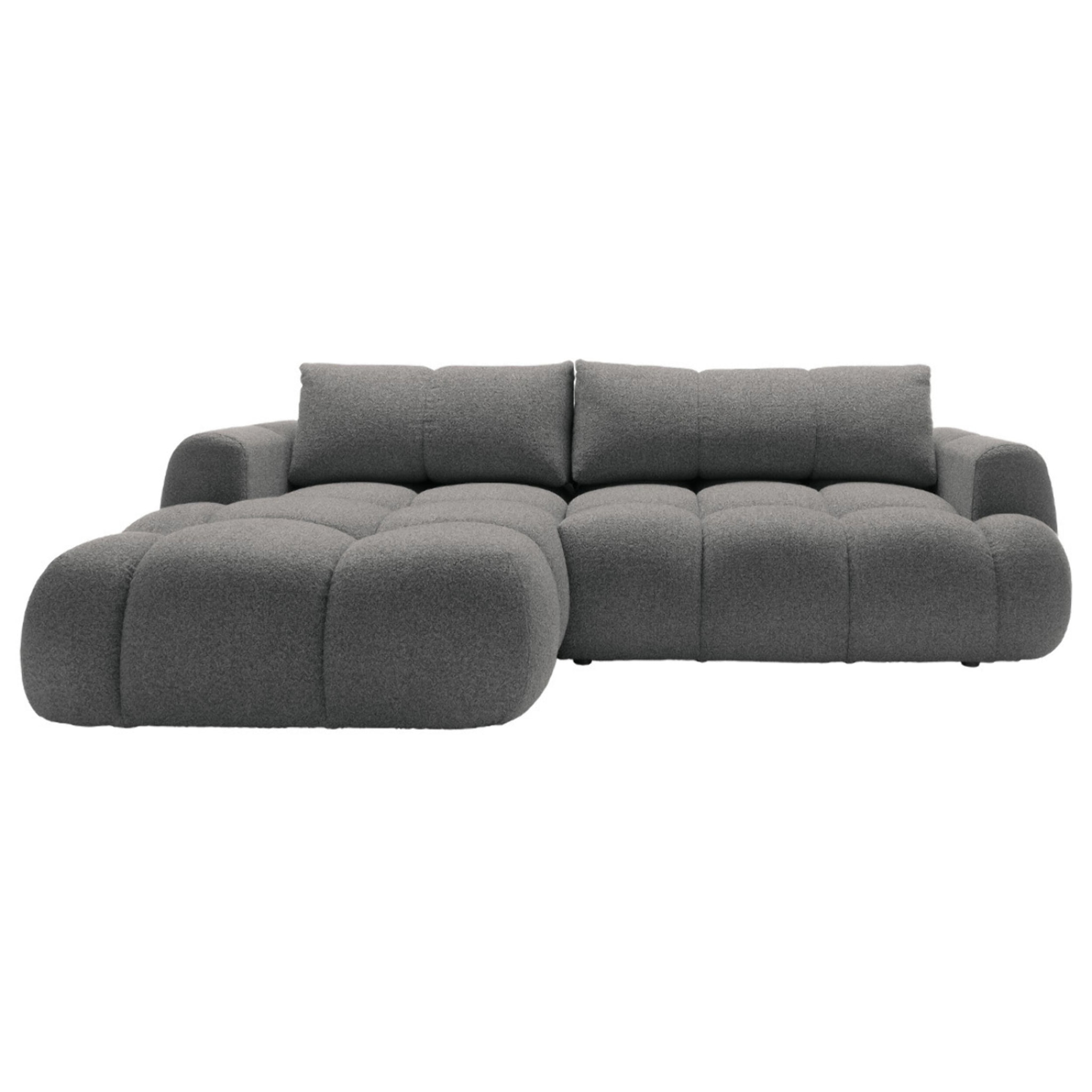 Yulin - Canapé d'angle gauche 4 places convertible avec coffre en tissu bouclette - Gris foncé