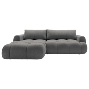 Yulin - Canapé d'angle gauche 4 places convertible avec coffre en tissu bouclette - Gris foncé