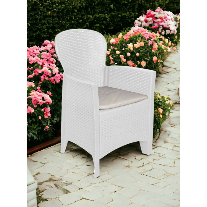 Sedia da esterno Como, Seduta da giardino, Poltrona outdoor effetto rattan, 100 % Made in Italy, Cm 60x58h89, Bianco