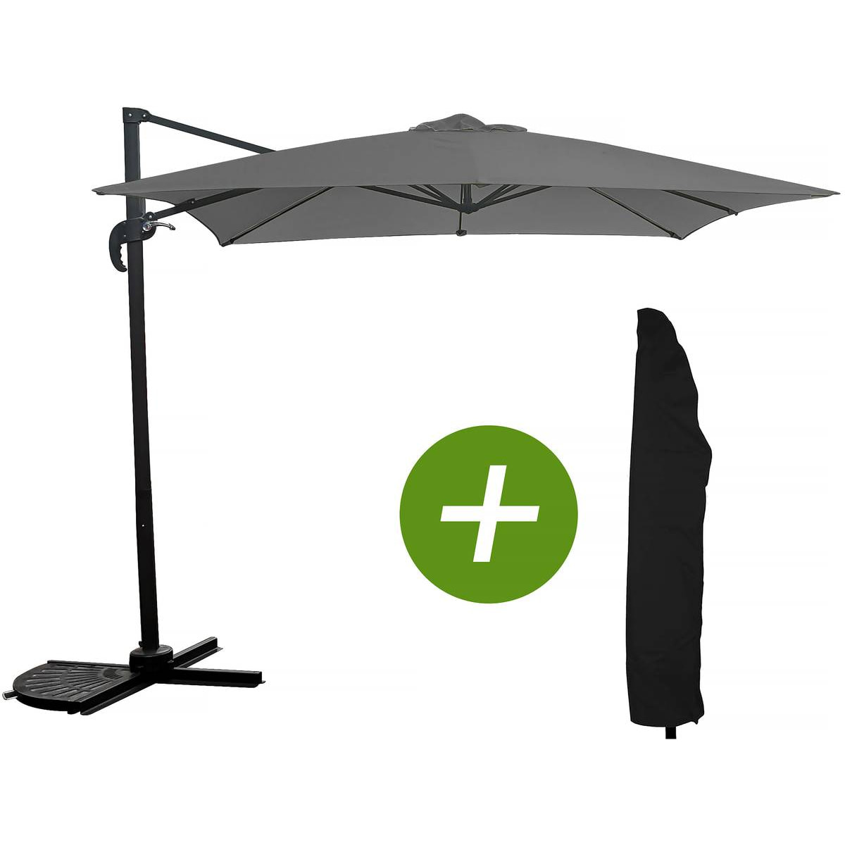 Parasol jardin déporté "Soleil" - Carré - 2.5 x 2.5 m - Gris + Housse de protection