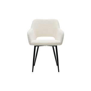 Chaises en tissu effet laine bouclée blanc cassé et métal noir (lot de 2) LAURETTE