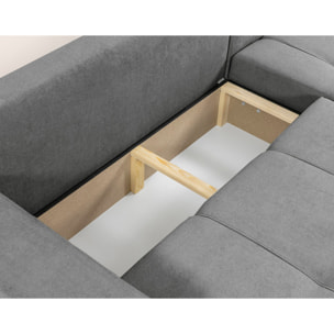 Nicole - canapé d'angle réversible 4 places convertible avec coffre en tissu - Gris