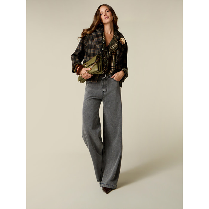 Oltre - Jeans a palazzo con borchiette - Grigio