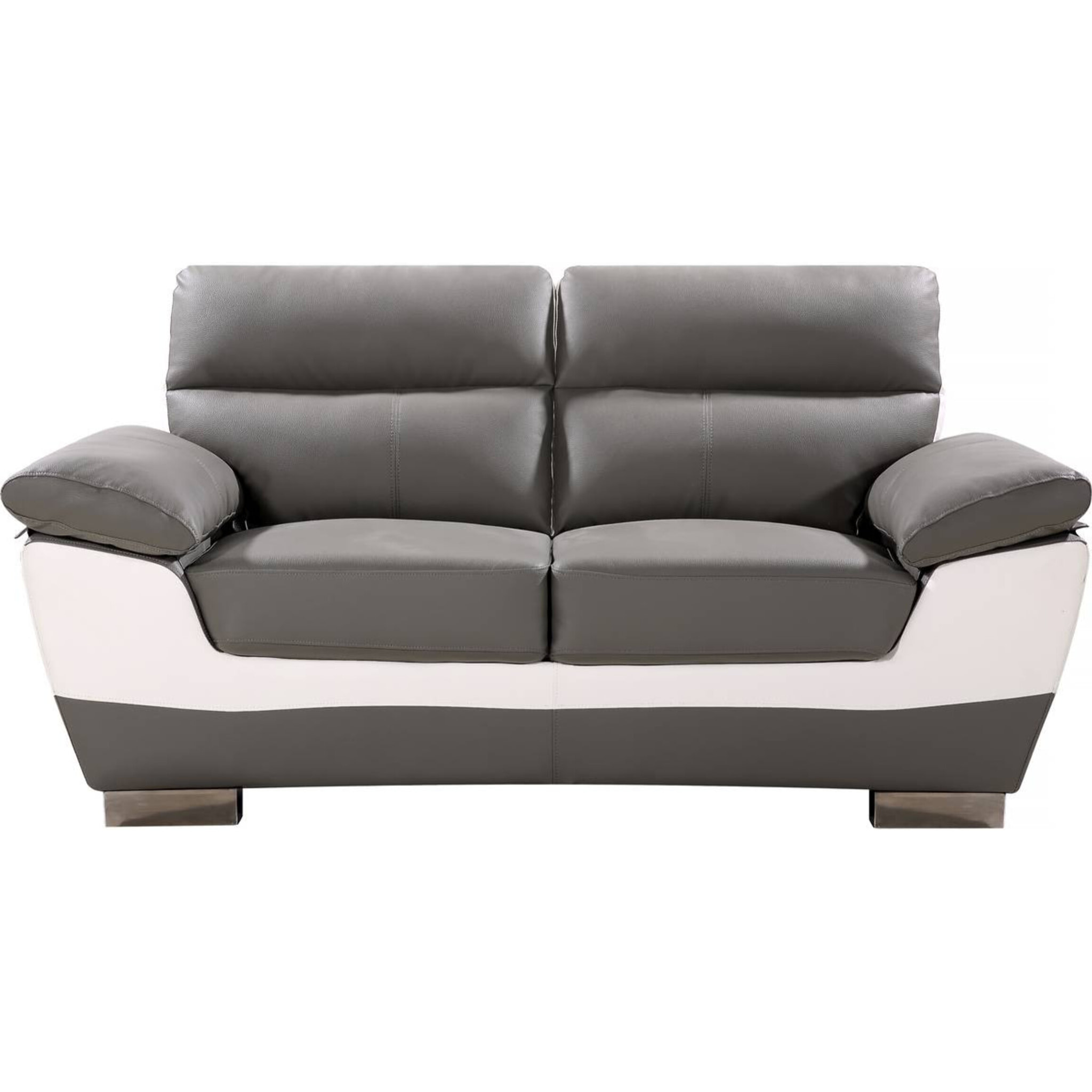 Canapé fixe en cuir reconstitué et PVC " Dallas" - 169 x 88 x 90 cm - 2 places - Gris/Blanc