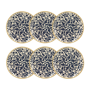 Lot de 6 assiettes plates à motif bleu en grès 27cm HERACLEE