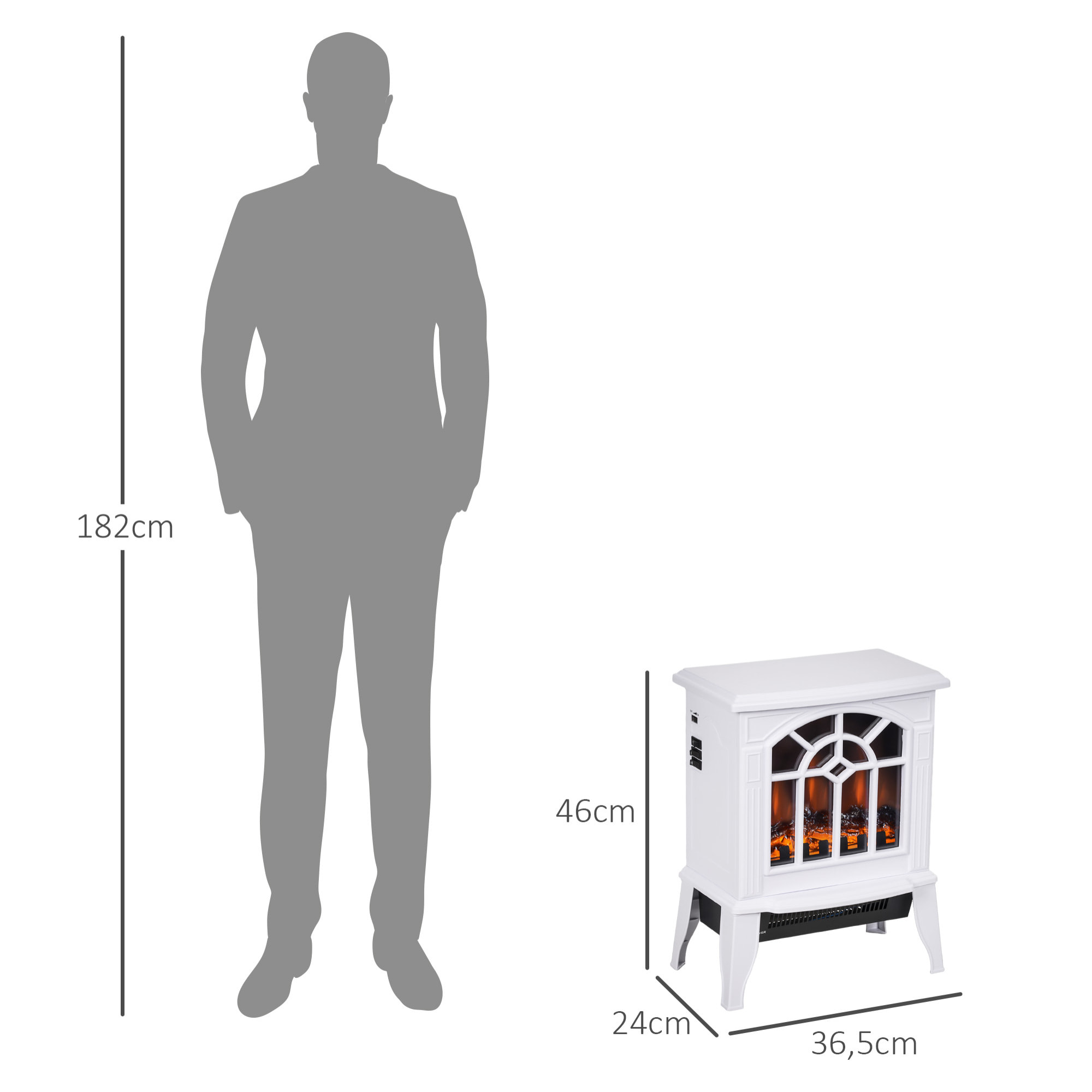 Chimenea Eléctrica 1000 W/2000 W Chimenea Decorativa con Temperatura Ajustable LED Llamas y Protección Sobrecalentamiento para 15-20 ãŽ¡ 36,5x24x46 cm Blanco