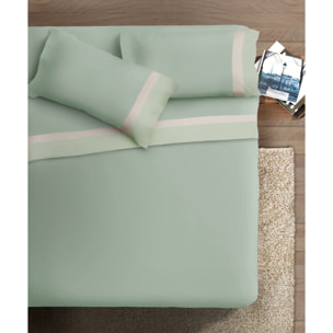 Completo letto doppia balza RASO IPERSAN Puro Cotone Verde/Panna fondo Salvia