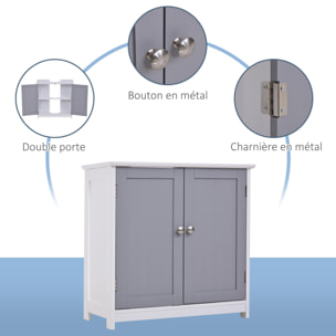 Meuble salle de bain - meuble sous-vasque - placard 2 portes avec étagère - dim. 60L x 30l x 60H cm - MDF gris blanc
