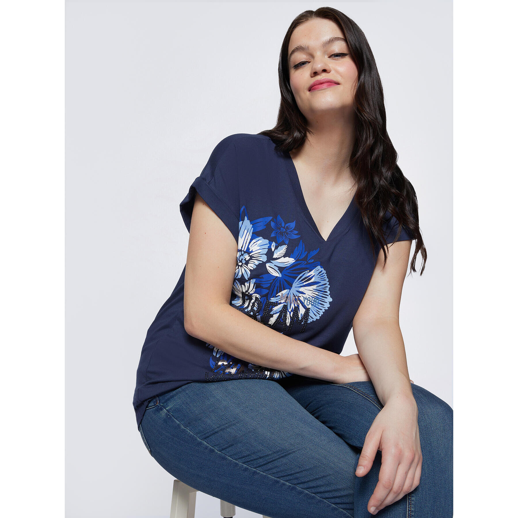 Fiorella Rubino - Camiseta con estampado de flores - Azul