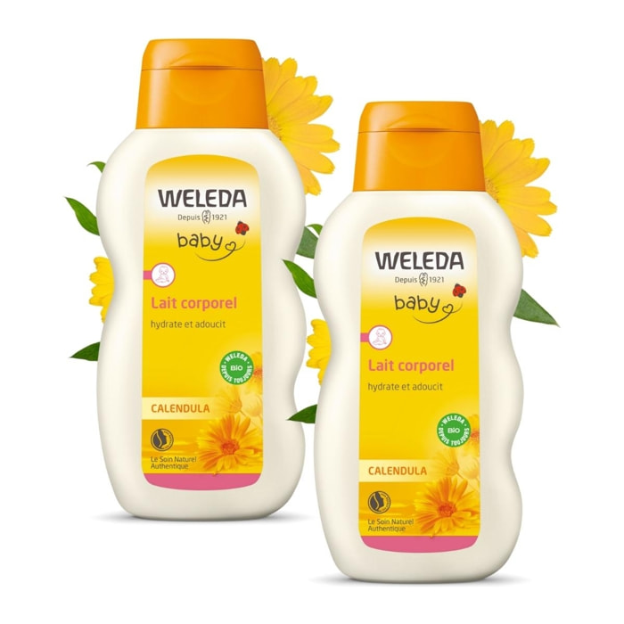 WELEDA - Duo Lait corporel au Calendula  - Adoucit et hydrate - Certifié Natrue** - Flacon 200 ml x 2