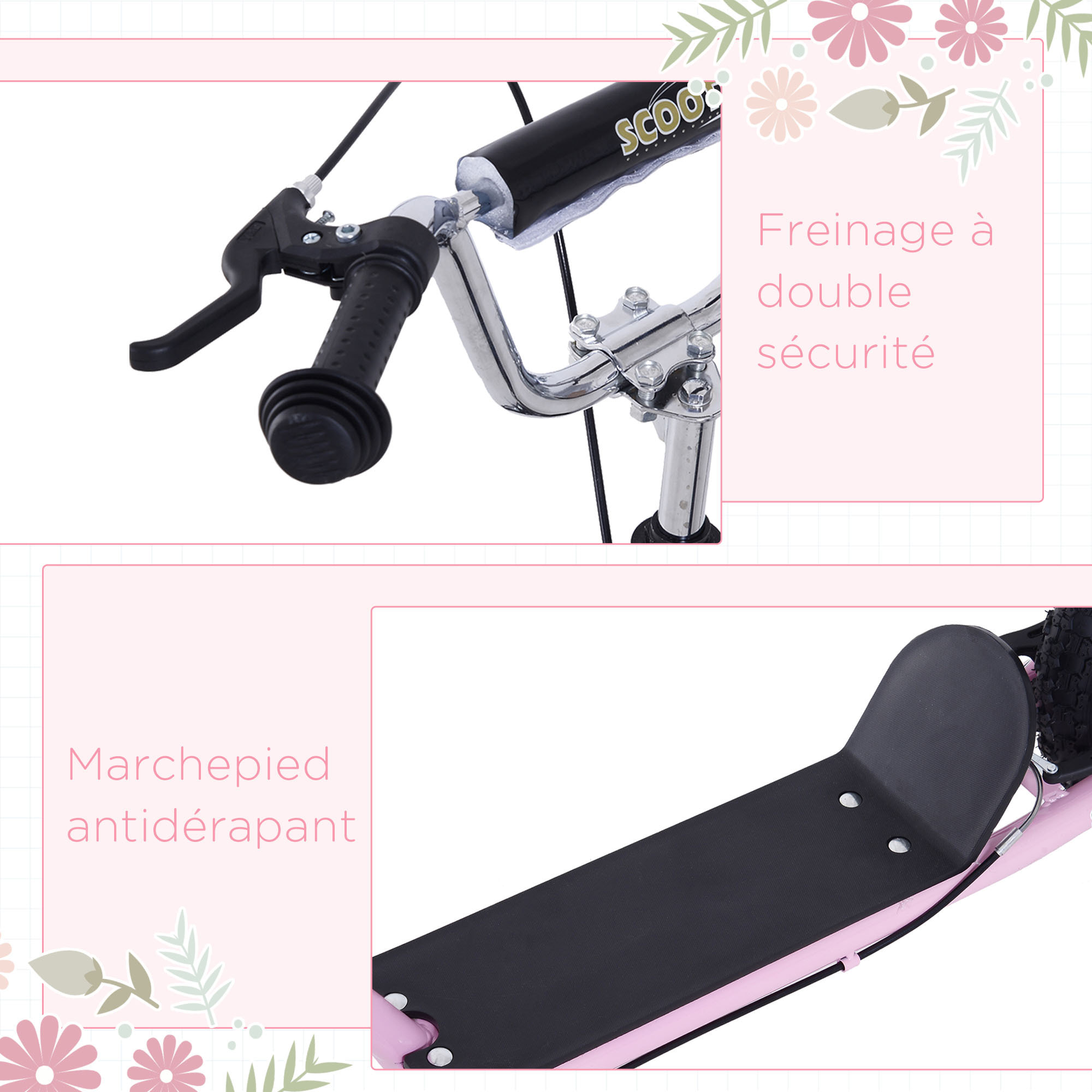 Trottinette patinette freestyle grandes roues pneumatiques Ø 41 cm avec pegs rose