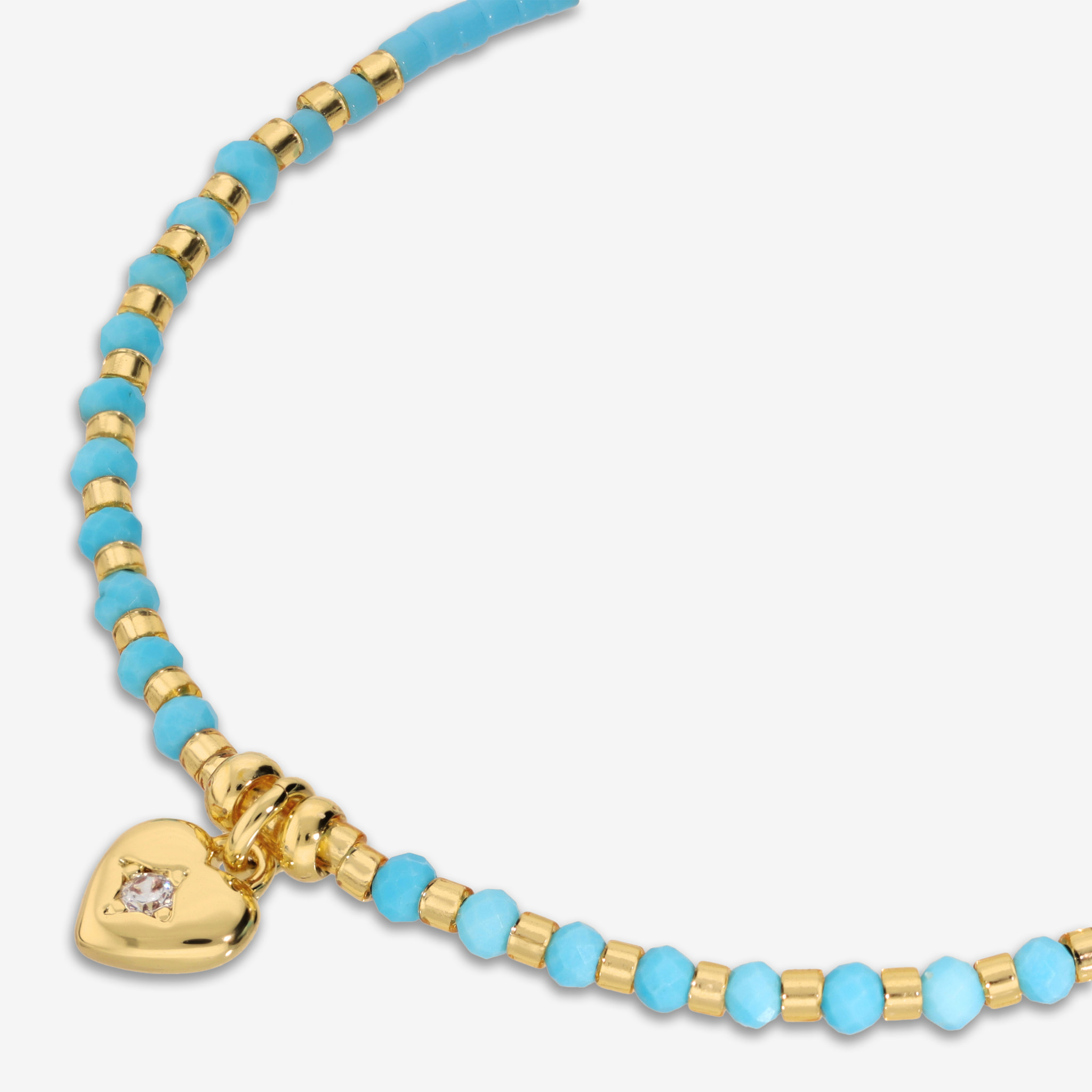 Bracciale Regolabile con Bead Lucide, Agata Blu e Ciondolo Cuore