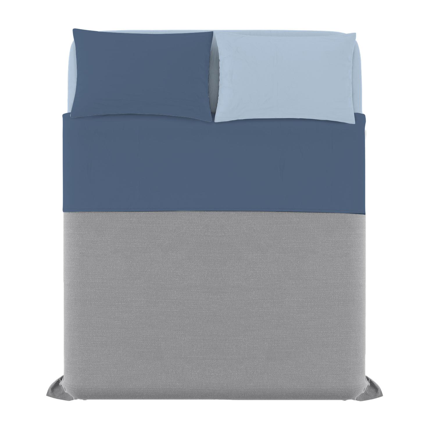 COMPLETO LETTO NATURAL COLOUR MADE IN ITALY COTONE-AVIO/AZZURRO MATRIMONIALE