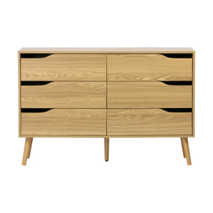 Commode effet frêne. 6 tiroirs. pieds en pin massif
