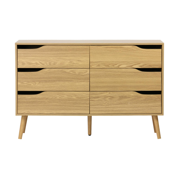 Commode effet frêne. 6 tiroirs. pieds en pin massif