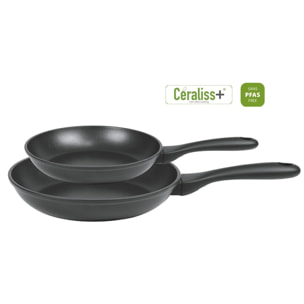 Set 2 poêles antiadhésives en aluminium, revêtement céramique Céraliss+ Noir  diamètre 24, 28cm