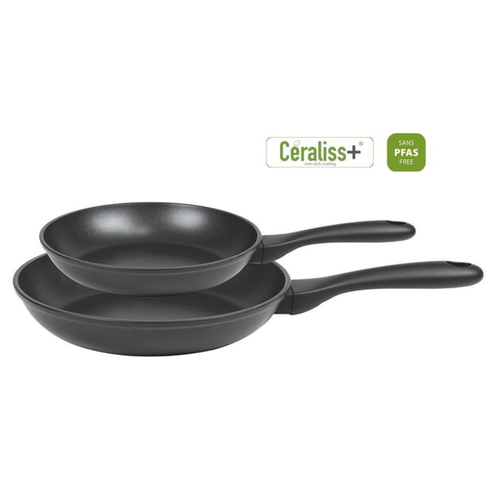 Set 2 poêles antiadhésives en aluminium, revêtement céramique Céraliss+ Noir  diamètre 24, 28cm