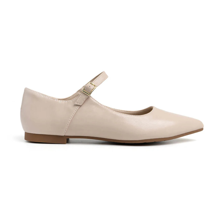 Ballerina in vera pelle con cinturino - BEIGE