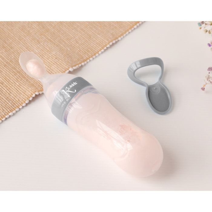 CUCHARA DISPENSADORA DE PAPILLA ALIMENTADORA PARA BEBÉ GRIS