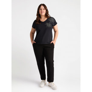 Fiorella Rubino - T-shirt con ricamo floreale - Nero