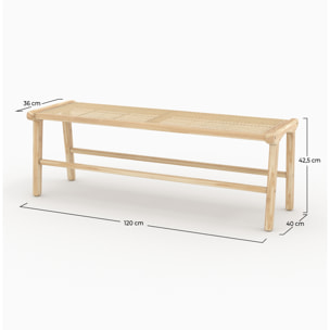 Banc 120 cm en bois de teck et cannage - Kuna